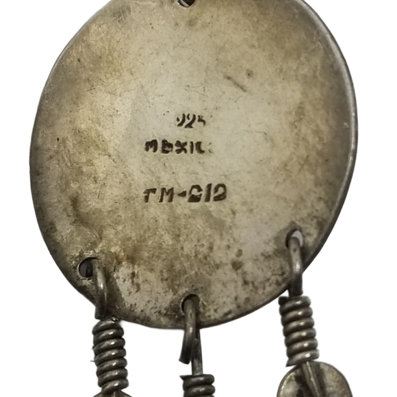 TAXCO VINTAGE STERLING SILVER & ONYX NATIVE AMERICAN DROP EARRINGS - Picture 4 of 4